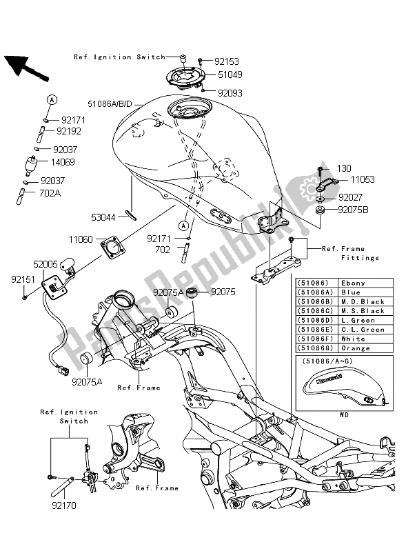 Alle onderdelen voor de Benzinetank van de Kawasaki ER 6F 650 2009