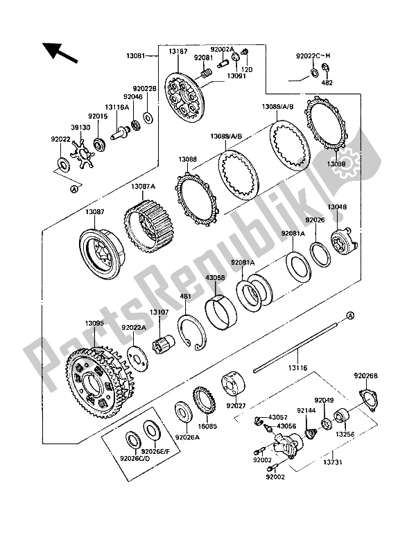 Todas las partes para Embrague de Kawasaki 1000 GTR 1987