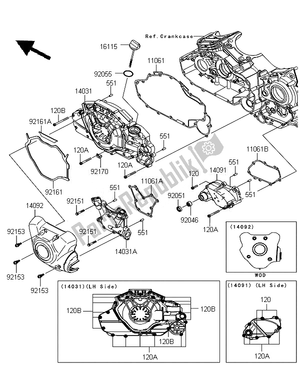 Todas as partes de Tampas Do Motor Esquerdo do Kawasaki VN 1700 Voyager Custom ABS 2011