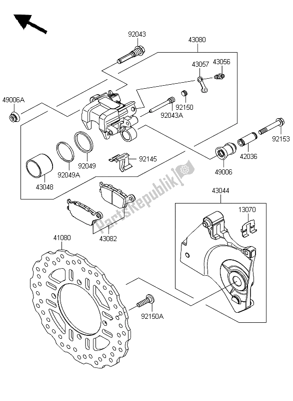 All parts for the Rear Brake of the Kawasaki Z 750 2009