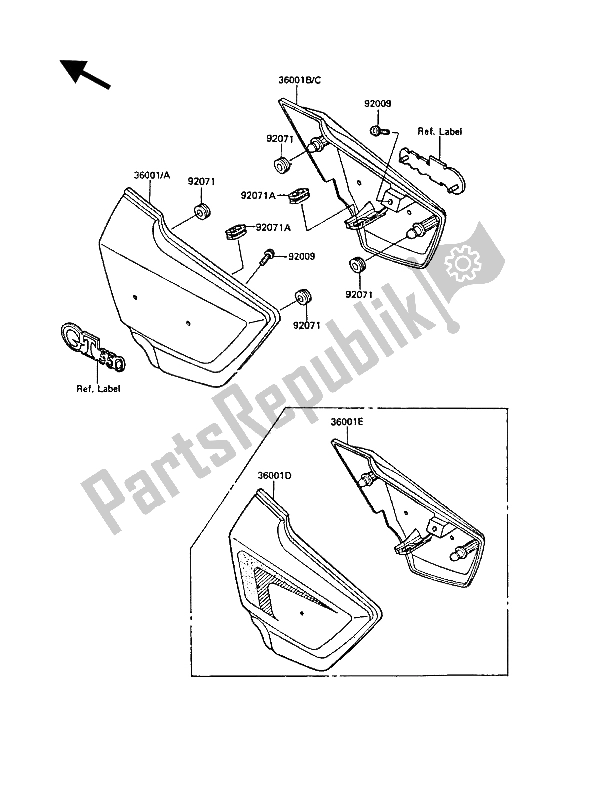 All parts for the Side Covers of the Kawasaki GT 550 1986