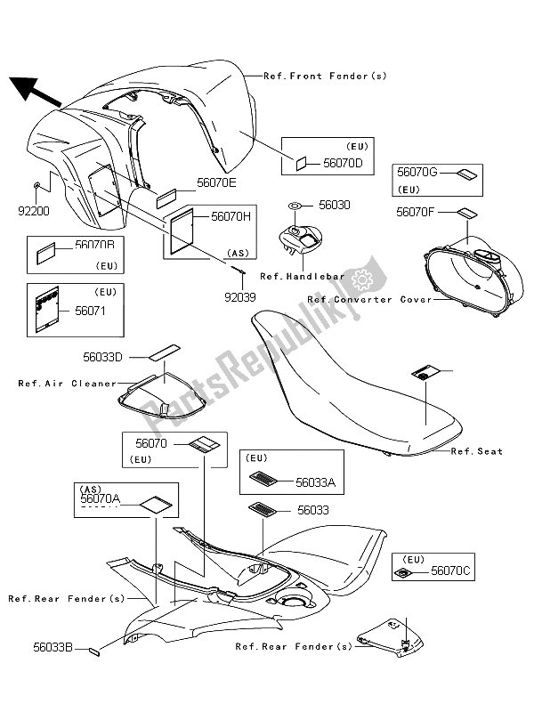 Alle onderdelen voor de Etiketten van de Kawasaki KFX 700 2008