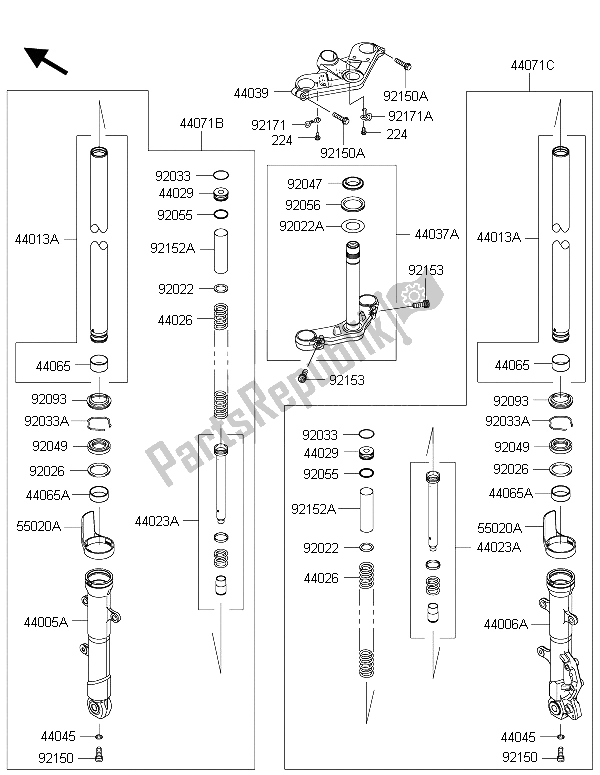 All parts for the Front Fork of the Kawasaki Ninja 300 ABS 2015