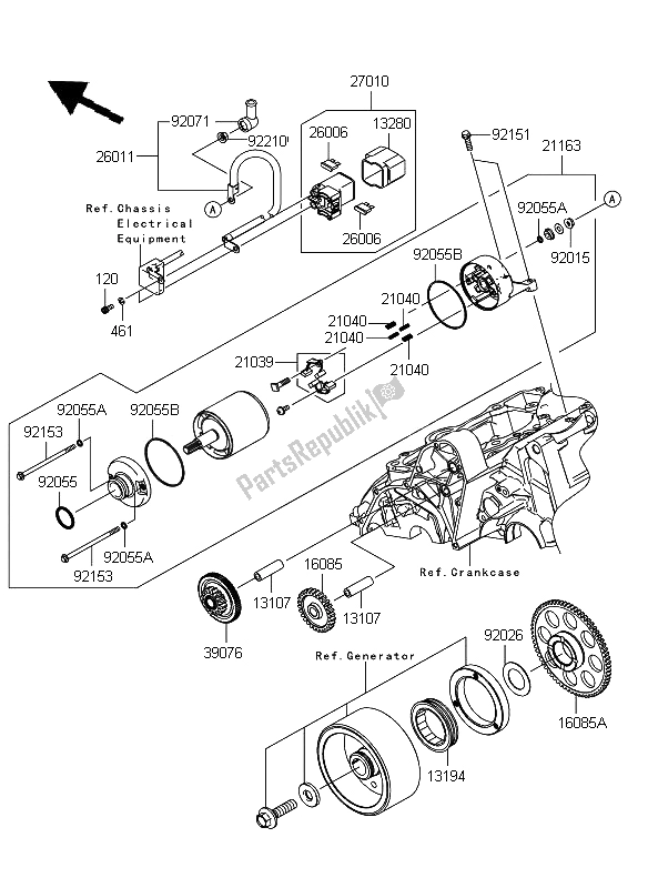 All parts for the Starter Motor of the Kawasaki ER 6F ABS 650 2009