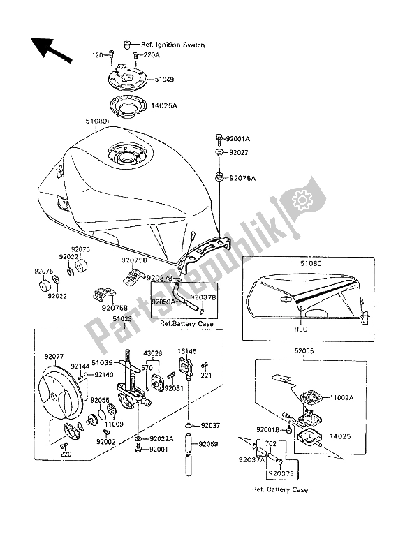 Alle onderdelen voor de Benzinetank van de Kawasaki GPX 600R 1993