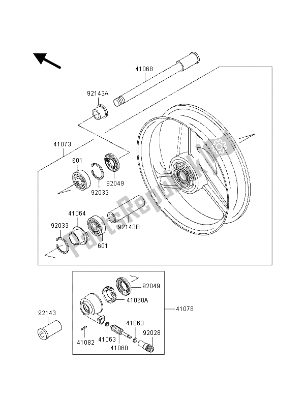 All parts for the Front Hub of the Kawasaki ZZ R 600 1998