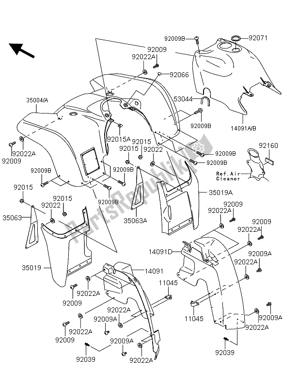 All parts for the Front Fender of the Kawasaki KVF 360 2007