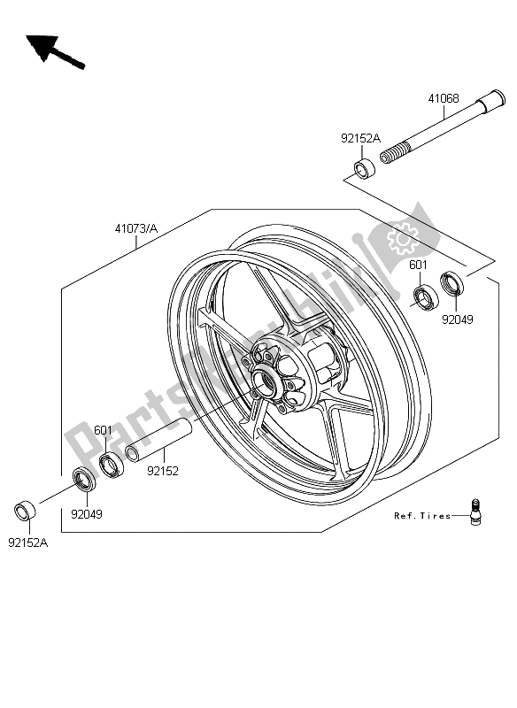 All parts for the Front Hub of the Kawasaki Z 750 2009