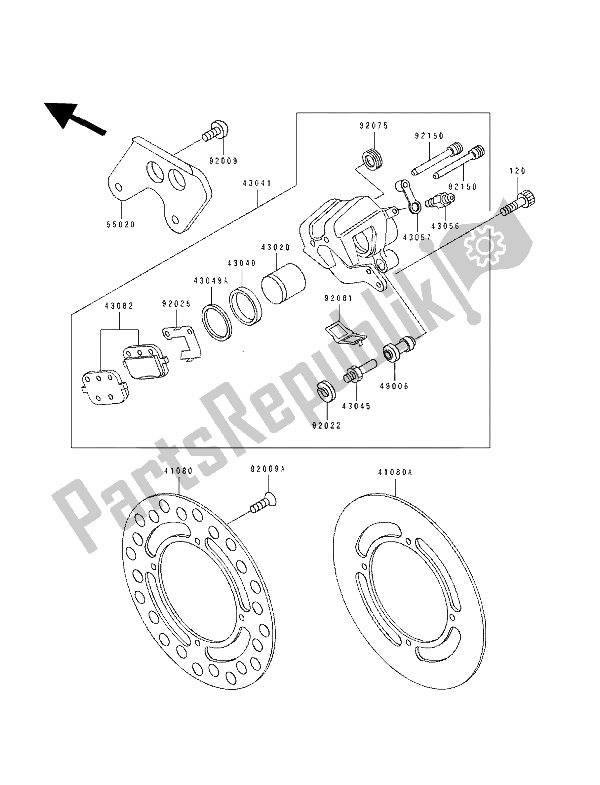 All parts for the Rear Caliper of the Kawasaki KX 80 SW LW 1991