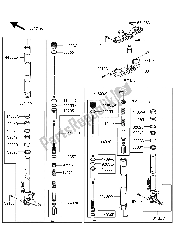 All parts for the Front Fork of the Kawasaki Ninja ZX 6R 600 2009