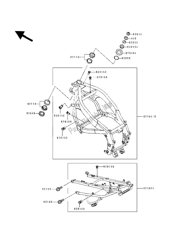 All parts for the Frame of the Kawasaki ZZ R 600 1991