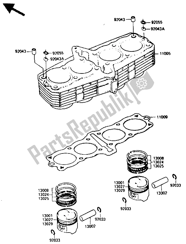 Alle onderdelen voor de Cilinder & Zuiger van de Kawasaki GPZ 750 1985