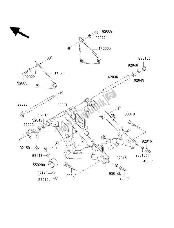 All parts for the Swingarm of the Kawasaki VN 800 Drifter 2002