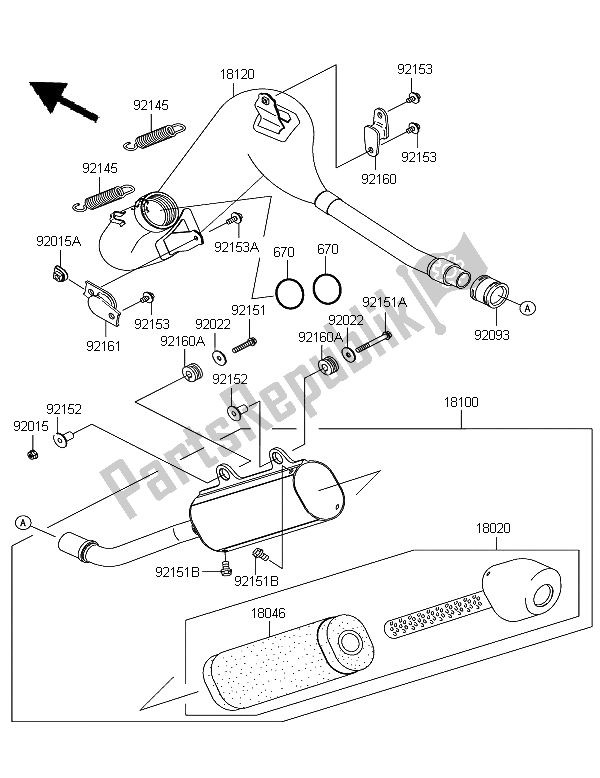 All parts for the Muffler of the Kawasaki KX 125 2006