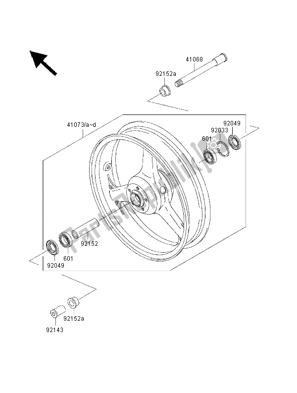 All parts for the Front Hub of the Kawasaki Ninja ZX 6R 600 2000