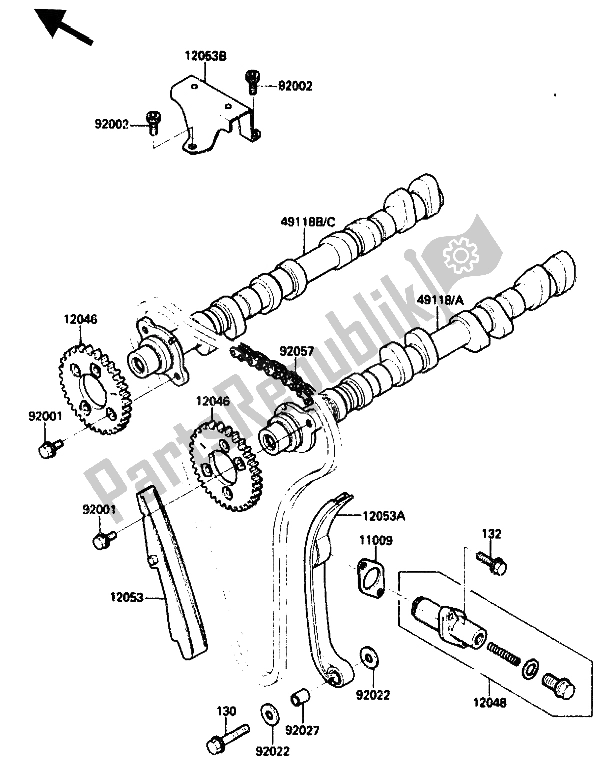 All parts for the Camshaft & Tensioner of the Kawasaki ZX 10 1000 1988