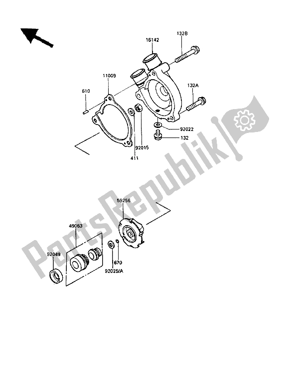 Tutte le parti per il Pompa Dell'acqua del Kawasaki KLR 250 1988