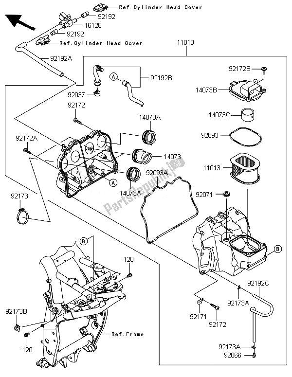 All parts for the Air Cleaner of the Kawasaki Z 800 2014