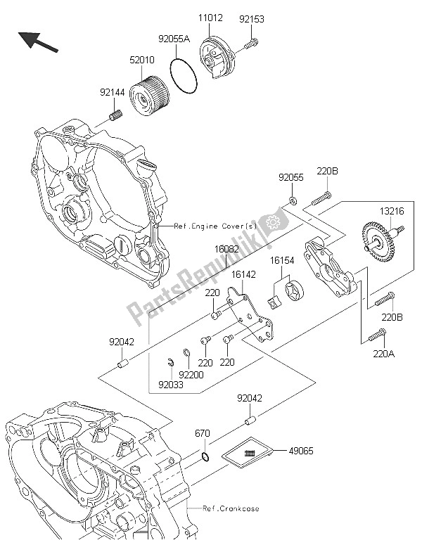 All parts for the Oil Pump of the Kawasaki KLX 250 2016