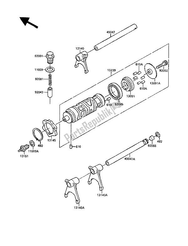 Toutes les pièces pour le Tambour De Changement De Vitesse Et Fourche (s) De Changement De Vitesse du Kawasaki EL 250 1988