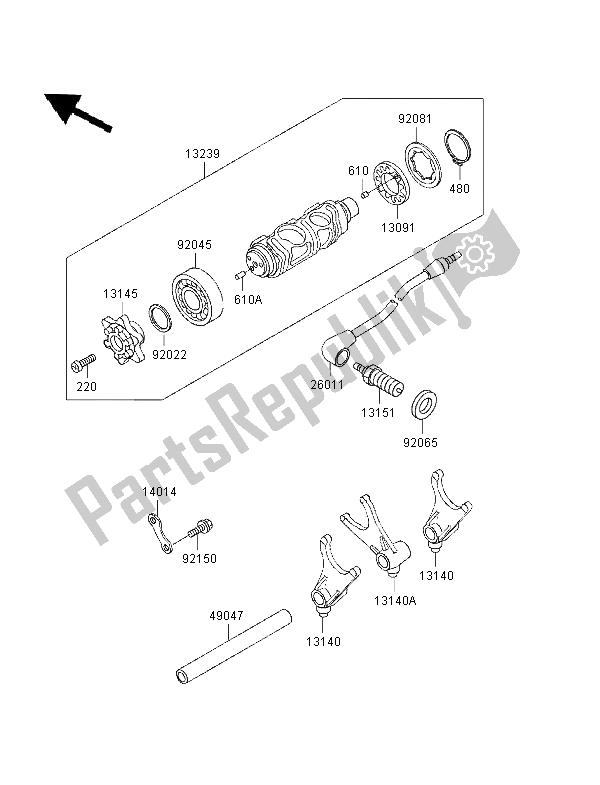 All parts for the Gear Change Drum & Shift Fork of the Kawasaki VN 800 1996