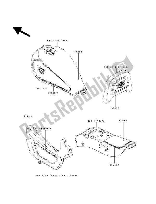 All parts for the Decals (green & White) of the Kawasaki EN 500 1994