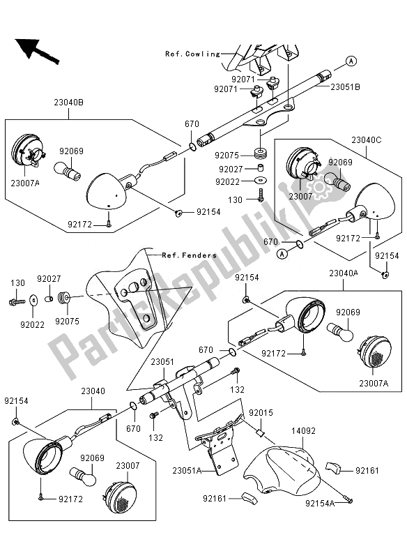 Toutes les pièces pour le Clignotants du Kawasaki VN 1700 Voyager ABS 2011