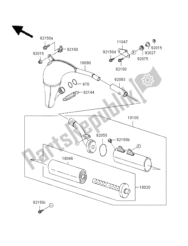 All parts for the Muffler of the Kawasaki KX 80 SW LW 1996