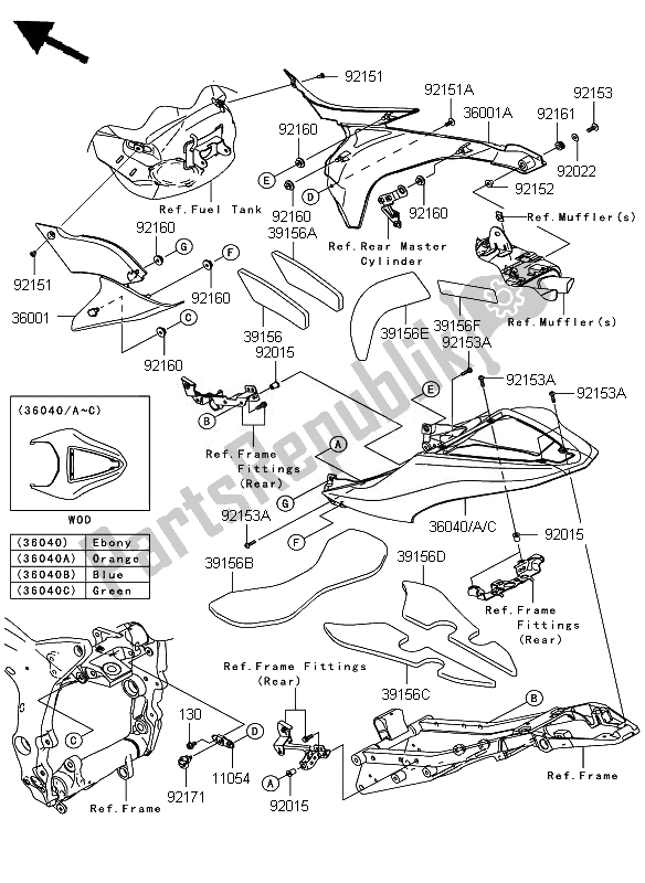All parts for the Side Covers of the Kawasaki Ninja ZX 6R 600 2007