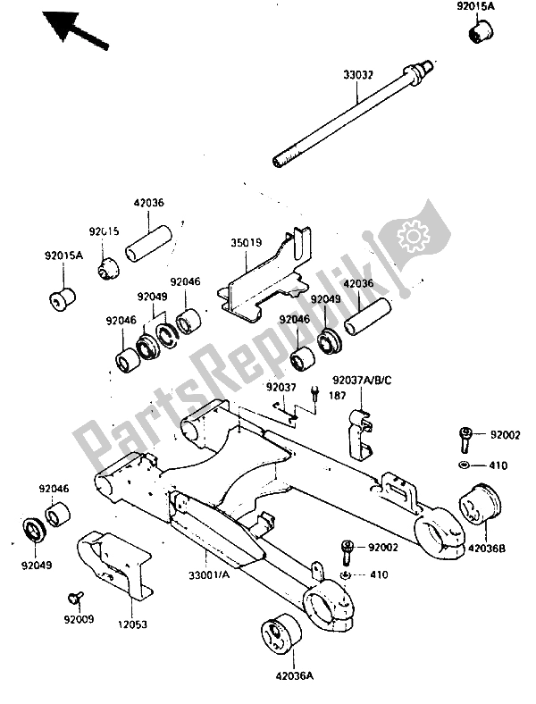 Tutte le parti per il Forcellone del Kawasaki GPZ 900R 1985