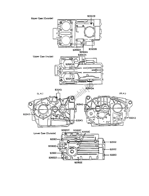 All parts for the Crankcase Bolt Pattern of the Kawasaki GPZ 305 Belt Drive 1989