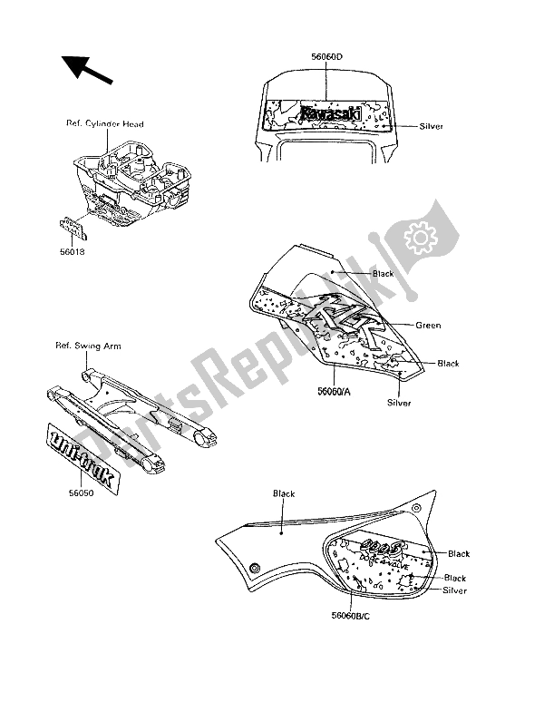 Alle onderdelen voor de Stickers (ebbenhout) van de Kawasaki KLR 600 1992