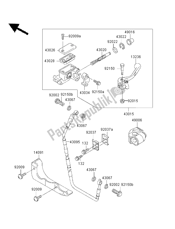 Tutte le parti per il Pompa Freno Anteriore del Kawasaki KX 125 2001