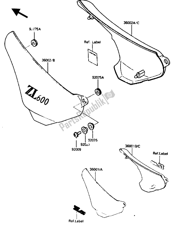 Tutte le parti per il Coperchio Laterale del Kawasaki ZL 600 1986