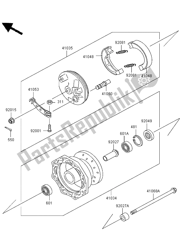 All parts for the Front Hub of the Kawasaki KLX 110 2003