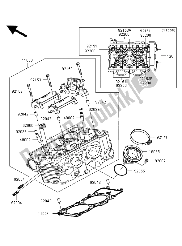 All parts for the Cylinder Head of the Kawasaki ER 6N 650 2006