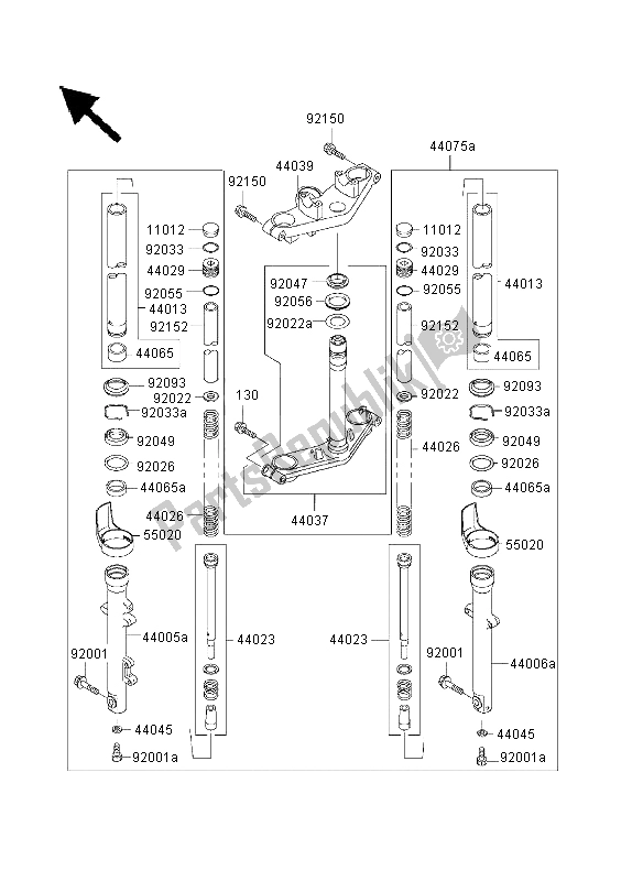 Toutes les pièces pour le Fourche Avant du Kawasaki ER 500 2003