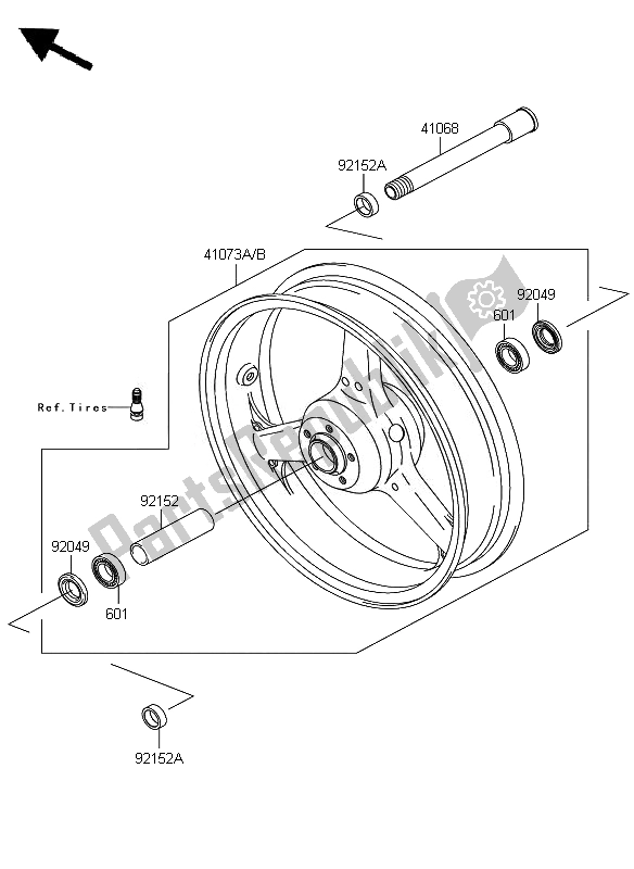 All parts for the Front Hub of the Kawasaki Z 1000 2007