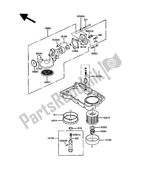 Tutte le parti per il Pompa Dell'olio del Kawasaki GPZ 550 1987