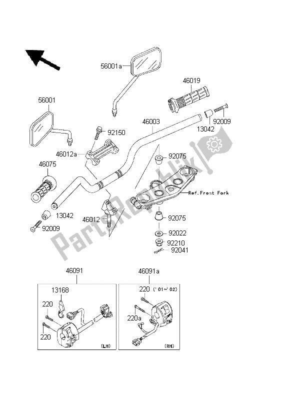 All parts for the Handlebar of the Kawasaki ZRX 1200R 2001