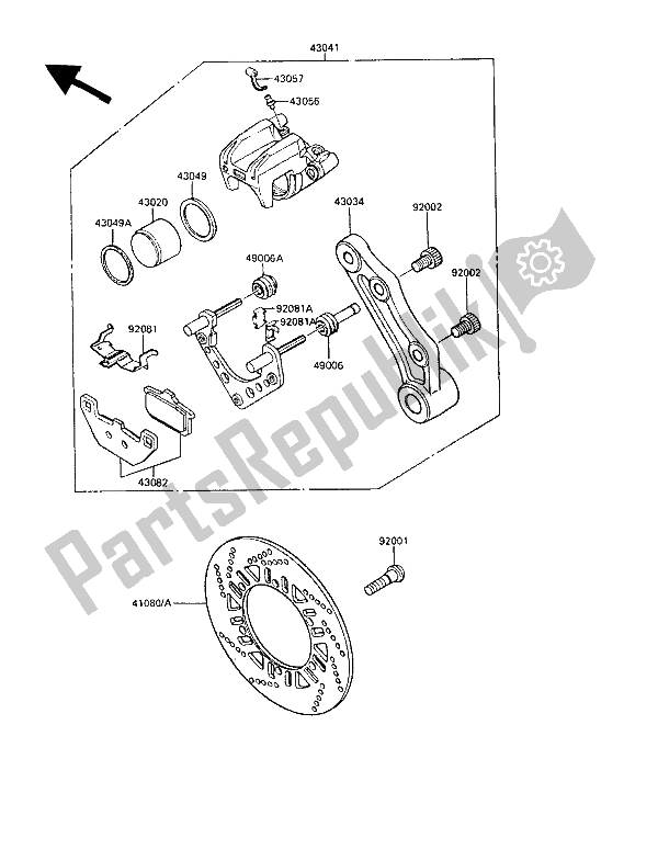 All parts for the Rear Brake of the Kawasaki GPZ 600R 1989