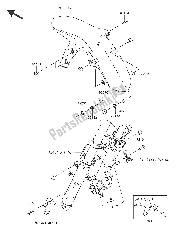 Tutte le parti per il Parafango Anteriore del Kawasaki Ninja 250 SL ABS 2016