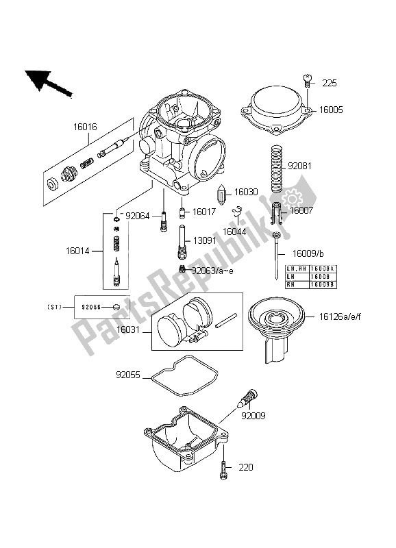 All parts for the Carburetor Parts of the Kawasaki KLE 500 1999