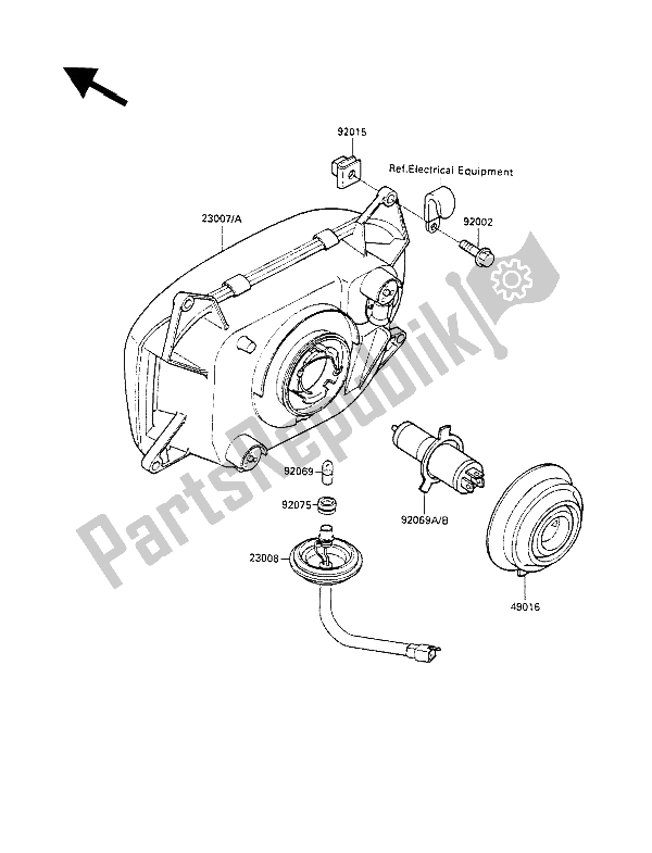 Alle onderdelen voor de Koplamp (en) van de Kawasaki GPX 600R 1989