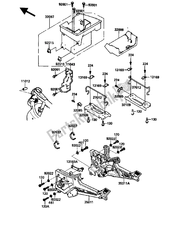 Tutte le parti per il Custodia Della Batteria del Kawasaki GPZ 750R 1986