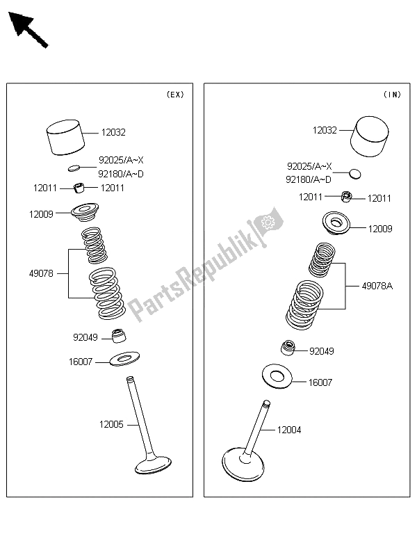 All parts for the Valve(s) of the Kawasaki KX 450F 2008