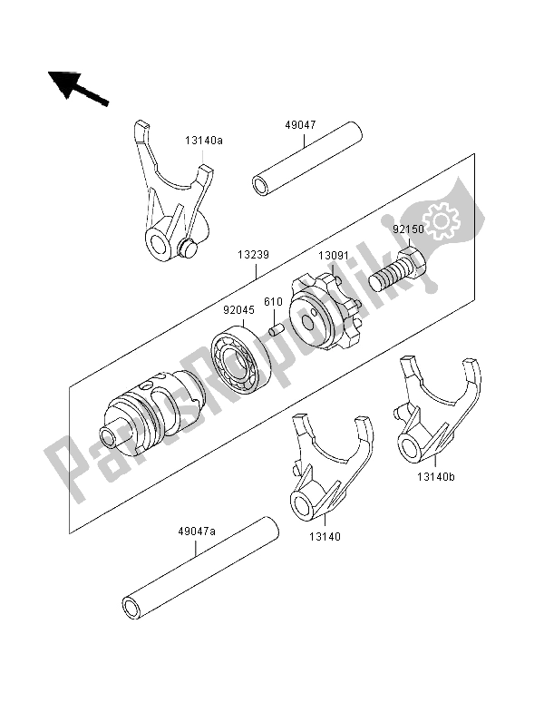 All parts for the Gear Change Drum & Shift Fork of the Kawasaki KX 500 1996