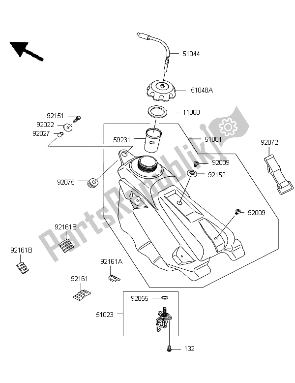 All parts for the Fuel Tank of the Kawasaki KX 125 2006