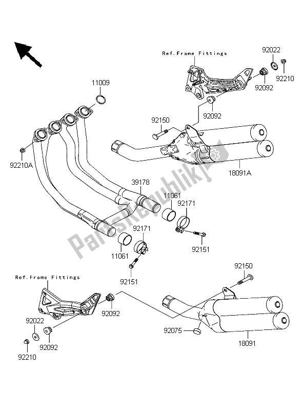 All parts for the Muffler of the Kawasaki Z 1000 2003