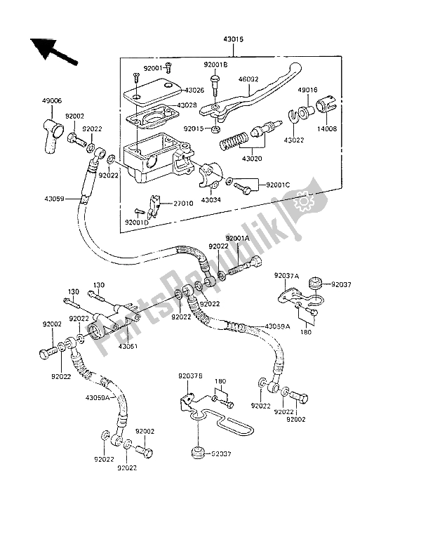 All parts for the Front Master Cylinder of the Kawasaki GPZ 305 Belt Drive 1988